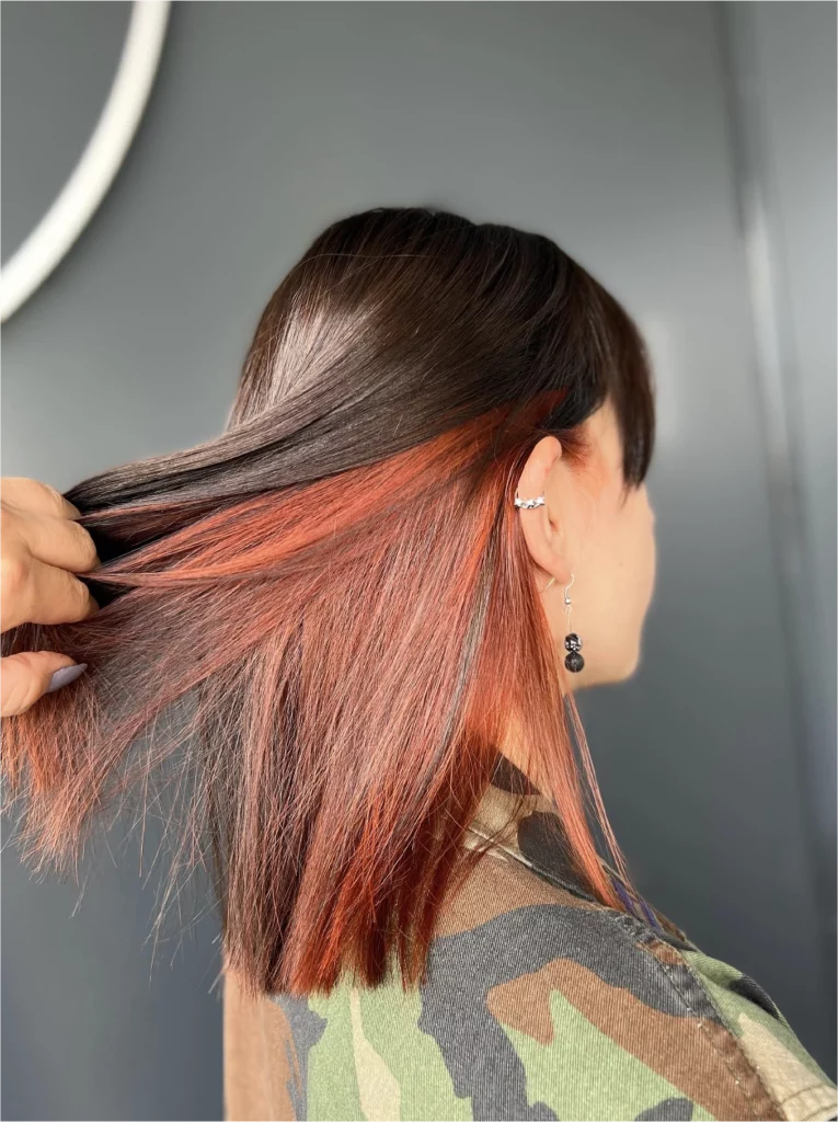 Bi-couleur brun roux sur cheveux lisses par le salon de coiffure Célia Fiorini